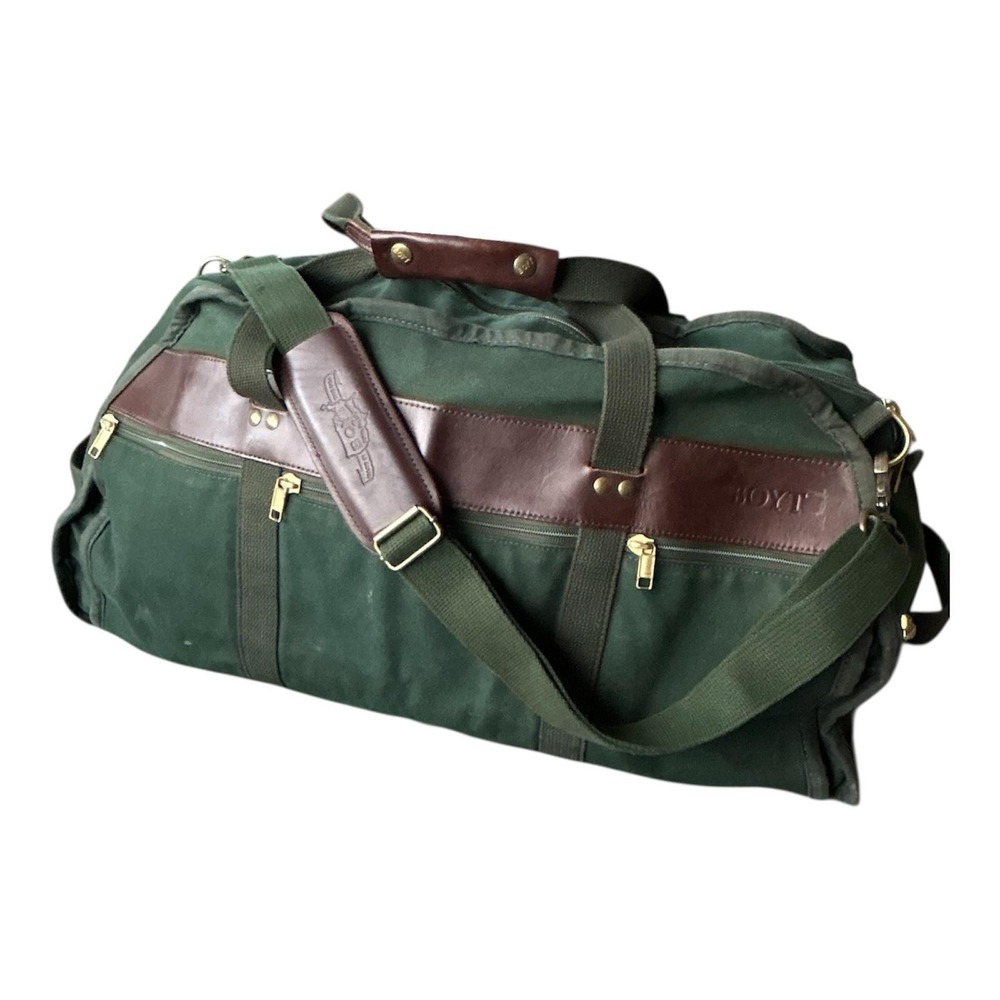 Boyt Duffle Bag Green 26" Canvas Travel Weekender Made In USA Carry On Vintage‎